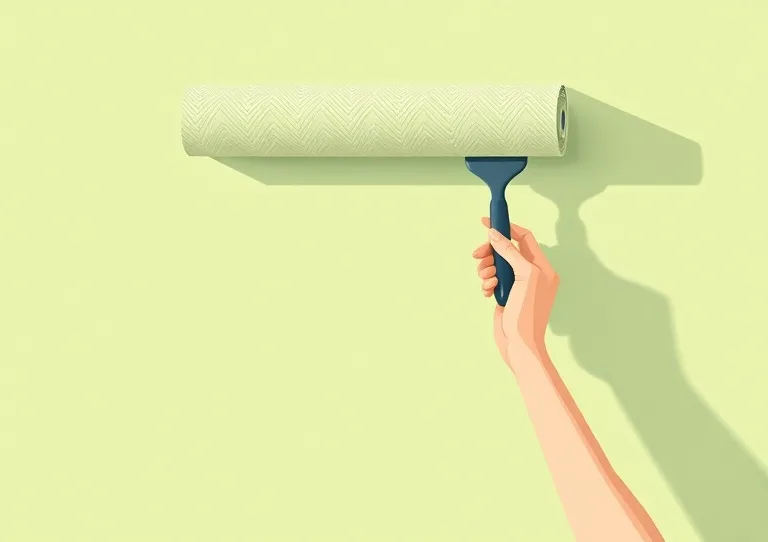 Pose de papier peint, rouleau et brosse à maroufler